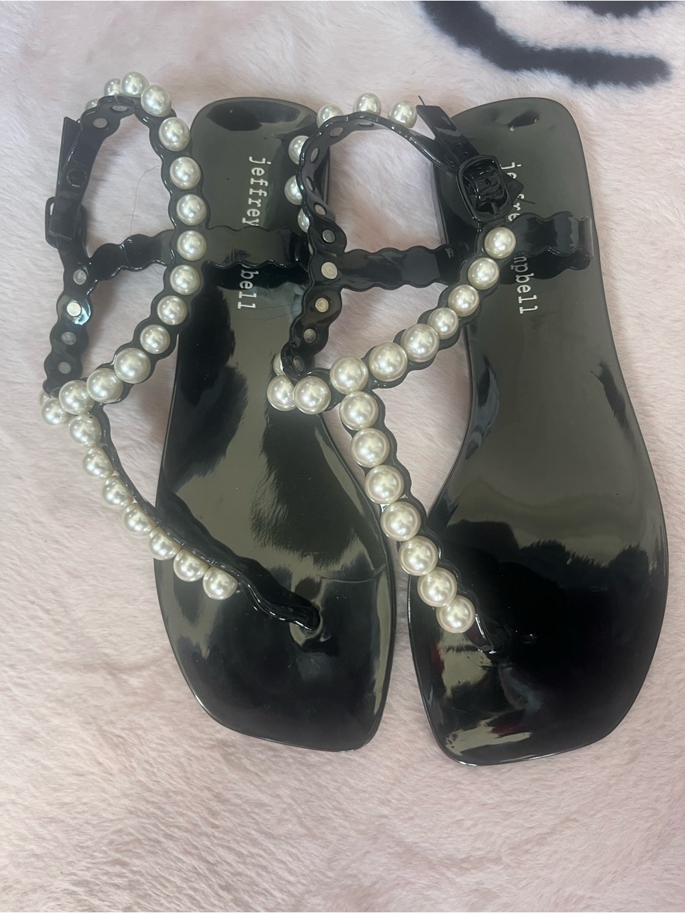 Jeffrey Campbell Black Pearl-Trim Jelly Sandals